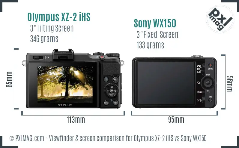 Olympus XZ-2 iHS vs Sony WX150 Screen and Viewfinder comparison