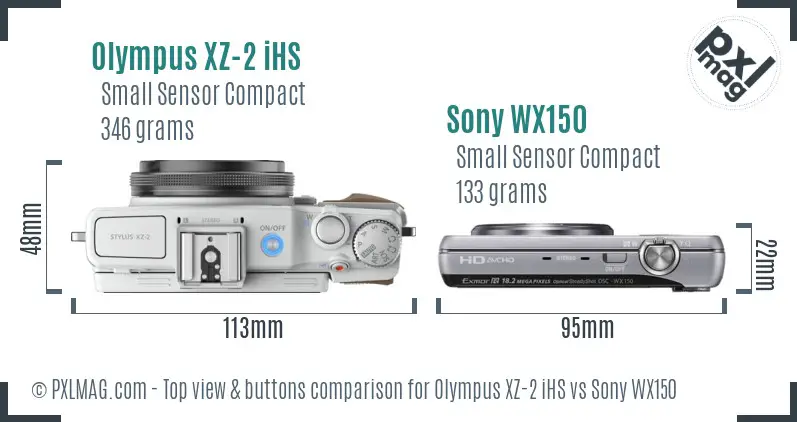 Olympus XZ-2 iHS vs Sony WX150 top view buttons comparison