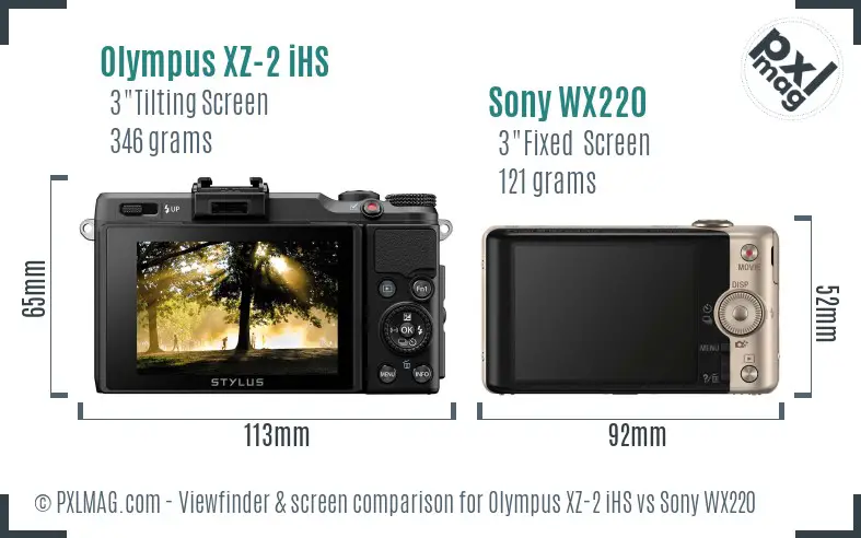 Olympus XZ-2 iHS vs Sony WX220 Screen and Viewfinder comparison
