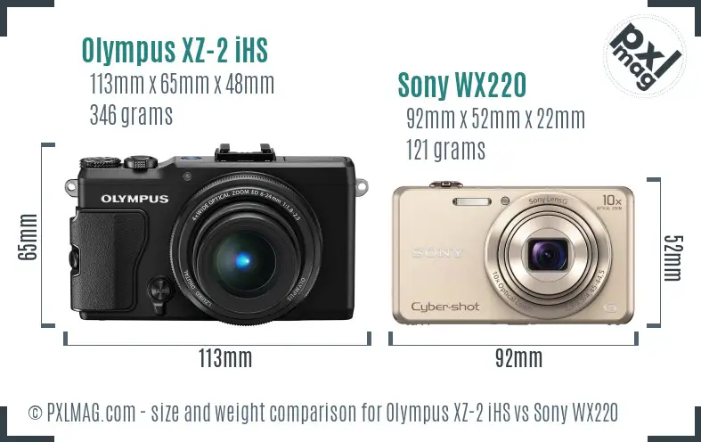 Olympus XZ-2 iHS vs Sony WX220 size comparison