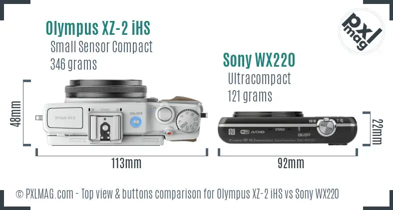 Olympus XZ-2 iHS vs Sony WX220 top view buttons comparison