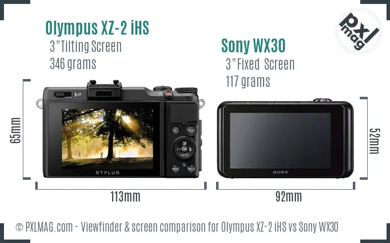 Olympus XZ-2 iHS vs Sony WX30 Screen and Viewfinder comparison