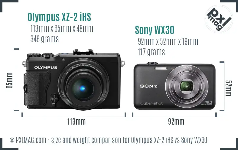 Olympus XZ-2 iHS vs Sony WX30 size comparison