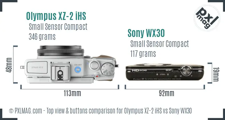 Olympus XZ-2 iHS vs Sony WX30 top view buttons comparison