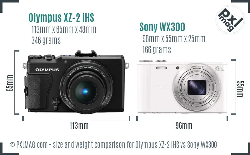 Olympus XZ-2 iHS vs Sony WX300 size comparison