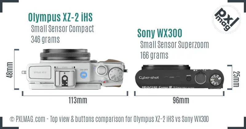 Olympus XZ-2 iHS vs Sony WX300 top view buttons comparison