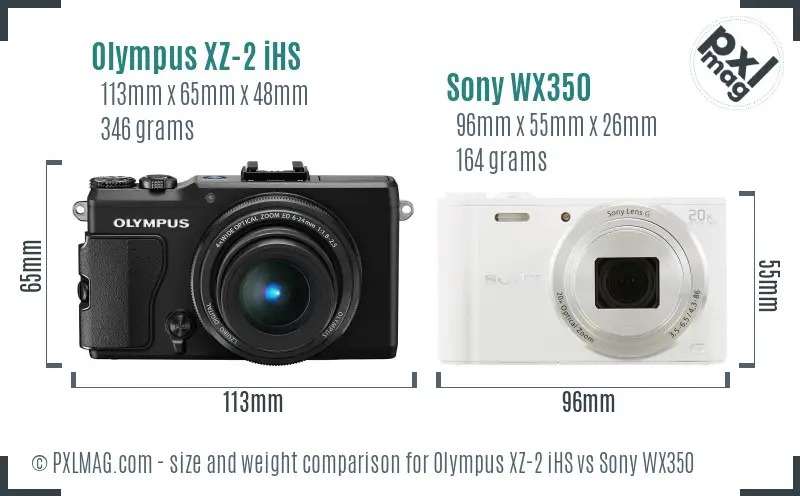 Olympus XZ-2 iHS vs Sony WX350 size comparison