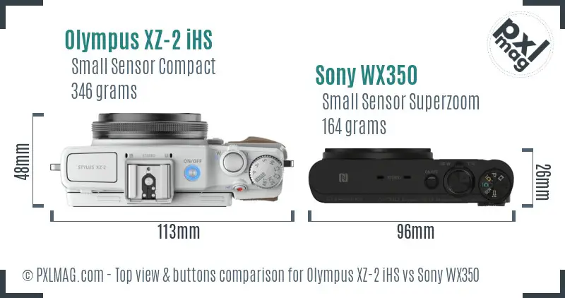 Olympus XZ-2 iHS vs Sony WX350 top view buttons comparison