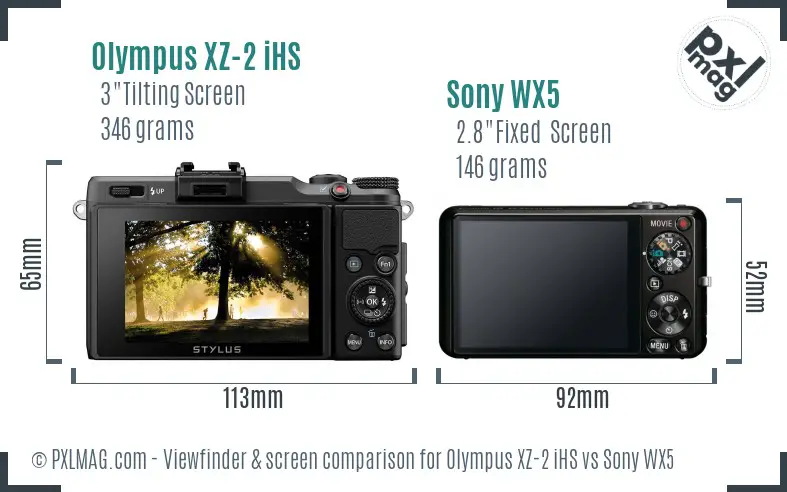 Olympus XZ-2 iHS vs Sony WX5 Screen and Viewfinder comparison