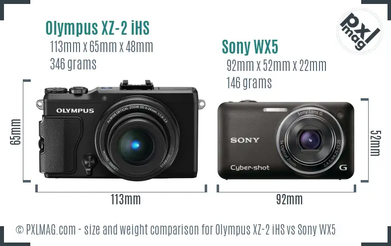 Olympus XZ-2 iHS vs Sony WX5 size comparison