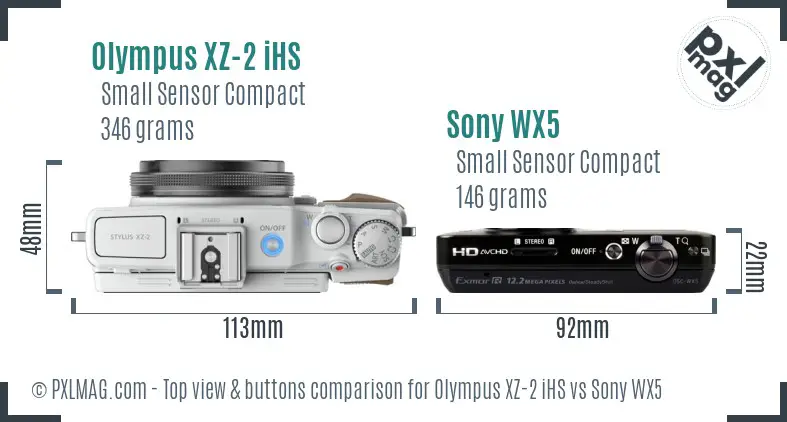 Olympus XZ-2 iHS vs Sony WX5 top view buttons comparison