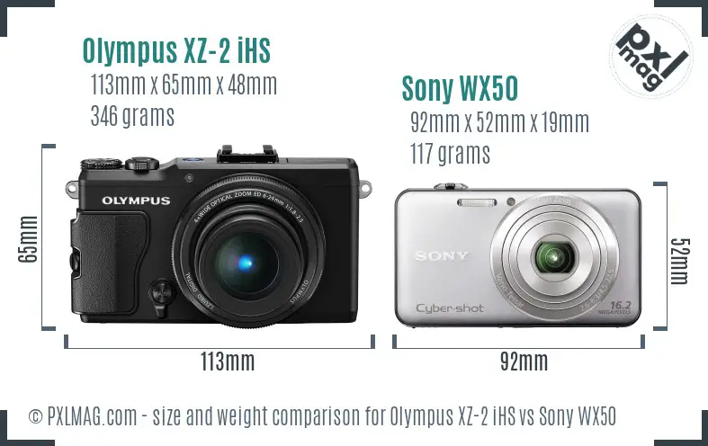 Olympus XZ-2 iHS vs Sony WX50 size comparison