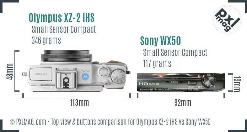 Olympus XZ-2 iHS vs Sony WX50 top view buttons comparison