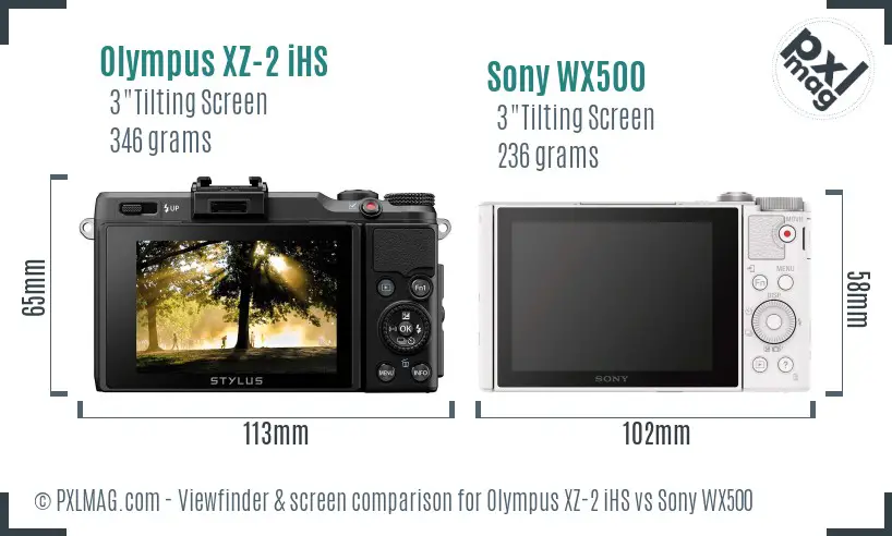 Olympus XZ-2 iHS vs Sony WX500 Screen and Viewfinder comparison