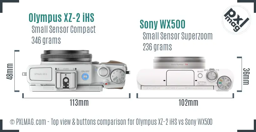 Olympus XZ-2 iHS vs Sony WX500 top view buttons comparison