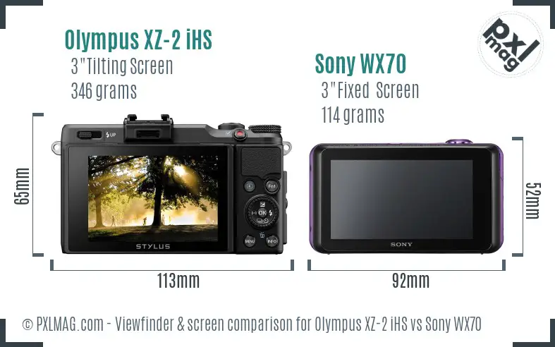 Olympus XZ-2 iHS vs Sony WX70 Screen and Viewfinder comparison