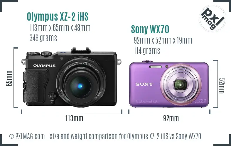 Olympus XZ-2 iHS vs Sony WX70 size comparison