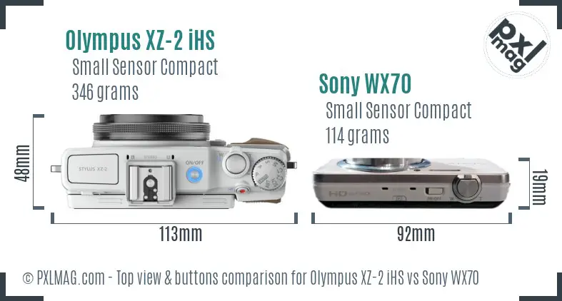 Olympus XZ-2 iHS vs Sony WX70 top view buttons comparison