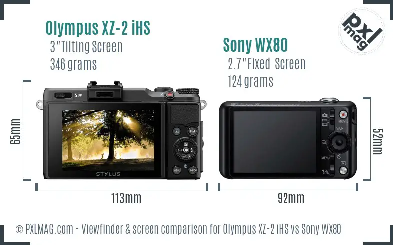 Olympus XZ-2 iHS vs Sony WX80 Screen and Viewfinder comparison