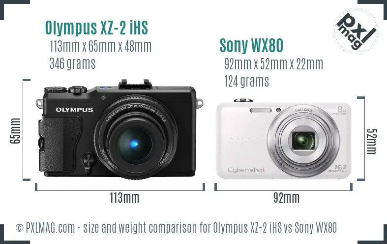 Olympus XZ-2 iHS vs Sony WX80 size comparison