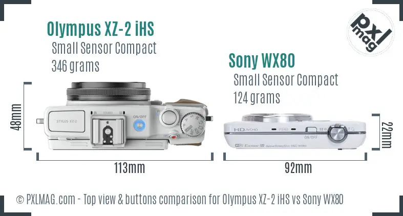 Olympus XZ-2 iHS vs Sony WX80 top view buttons comparison