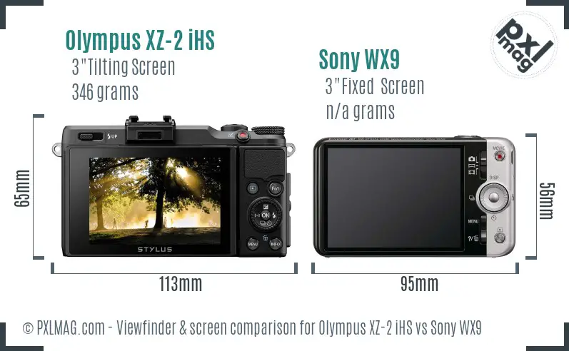 Olympus XZ-2 iHS vs Sony WX9 Screen and Viewfinder comparison