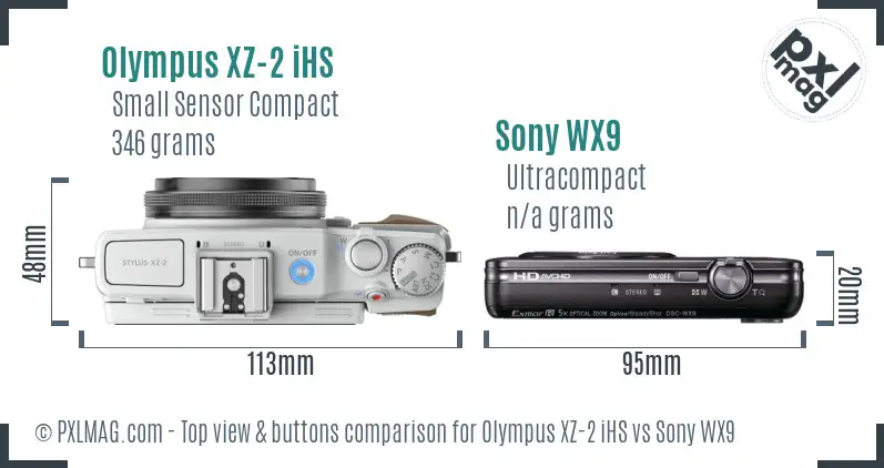 Olympus XZ-2 iHS vs Sony WX9 top view buttons comparison