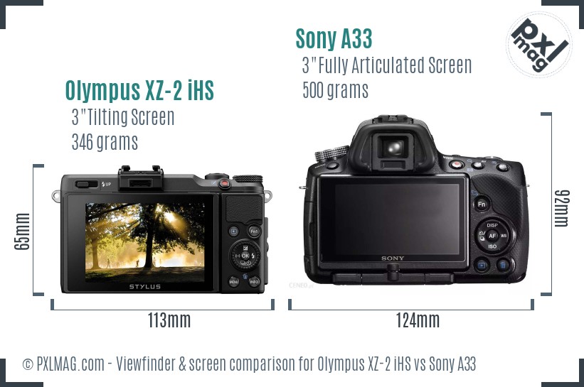 Olympus XZ-2 iHS vs Sony A33 Screen and Viewfinder comparison