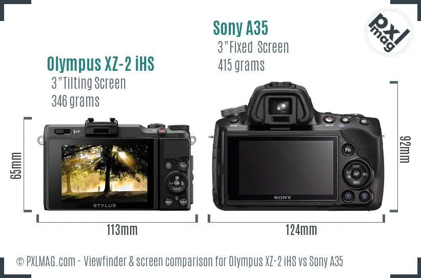 Olympus XZ-2 iHS vs Sony A35 Screen and Viewfinder comparison