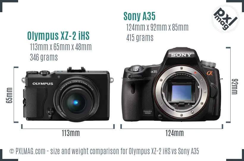 Olympus XZ-2 iHS vs Sony A35 size comparison