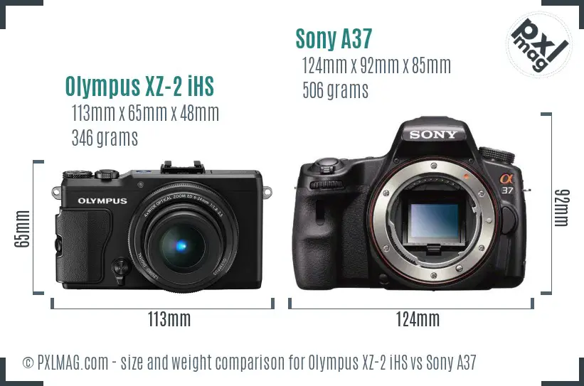 Olympus XZ-2 iHS vs Sony A37 size comparison