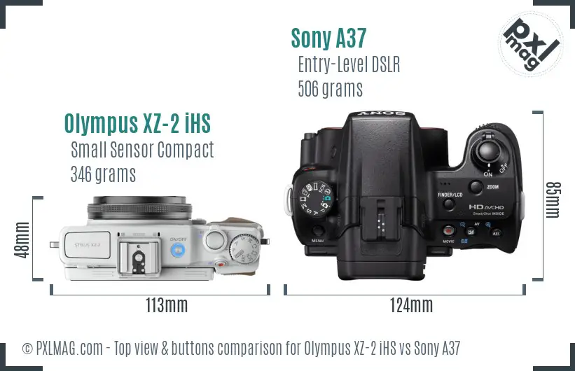 Olympus XZ-2 iHS vs Sony A37 top view buttons comparison