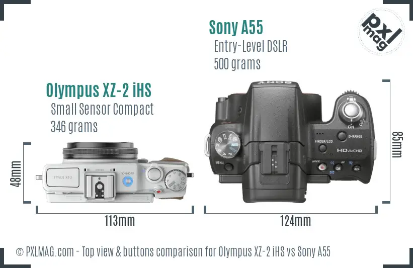 Olympus XZ-2 iHS vs Sony A55 top view buttons comparison