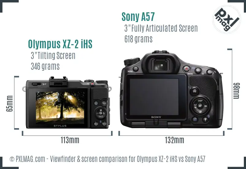 Olympus XZ-2 iHS vs Sony A57 Screen and Viewfinder comparison