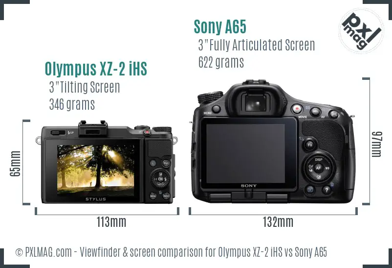 Olympus XZ-2 iHS vs Sony A65 Screen and Viewfinder comparison