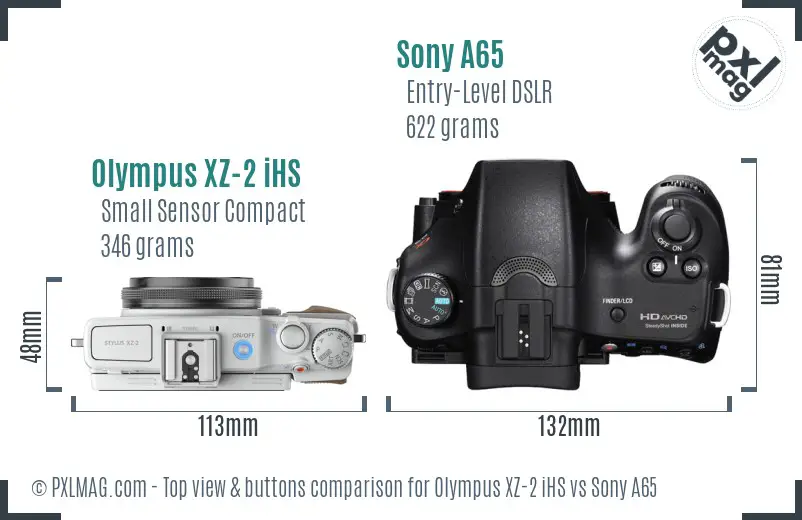 Olympus XZ-2 iHS vs Sony A65 top view buttons comparison