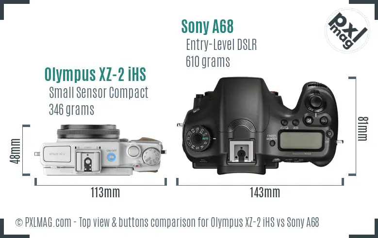 Olympus XZ-2 iHS vs Sony A68 top view buttons comparison