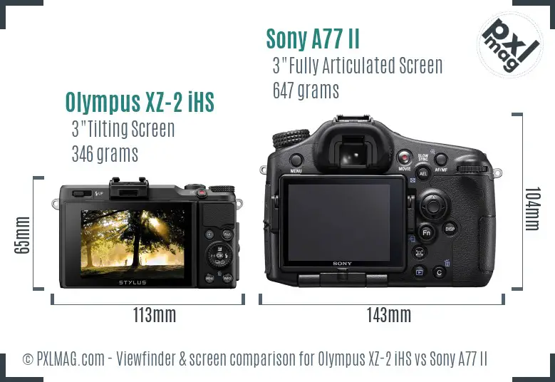 Olympus XZ-2 iHS vs Sony A77 II Screen and Viewfinder comparison