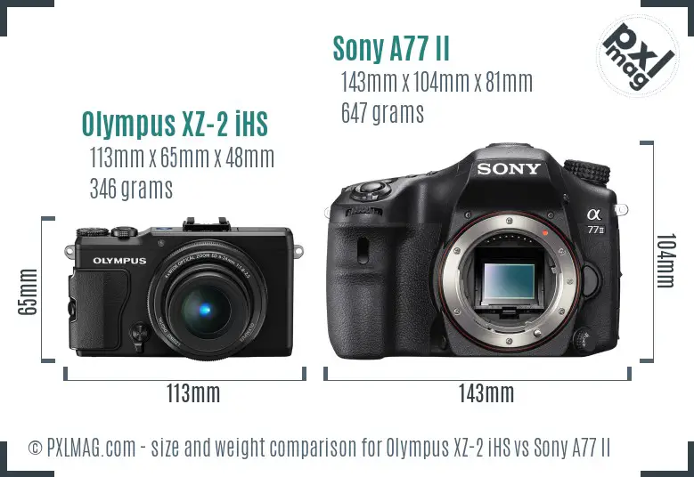 Olympus XZ-2 iHS vs Sony A77 II size comparison