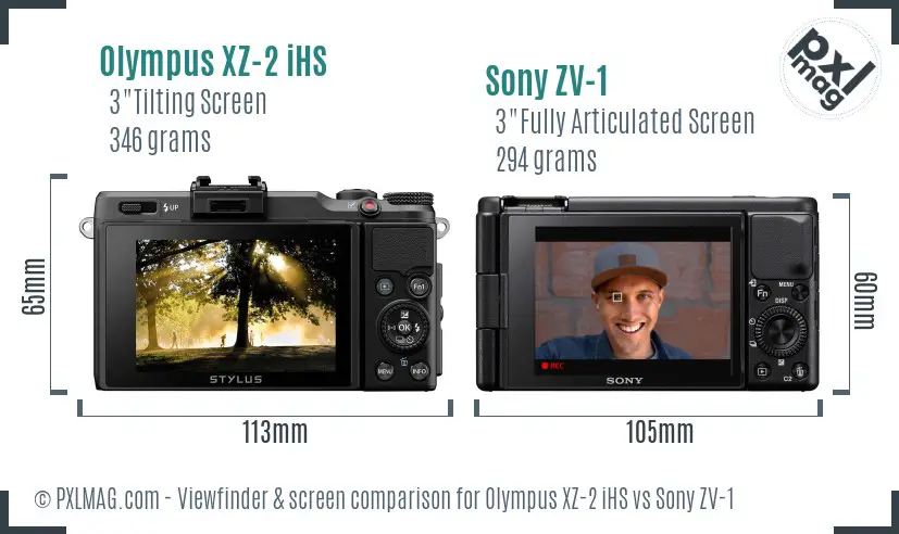 Olympus XZ-2 iHS vs Sony ZV-1 Screen and Viewfinder comparison