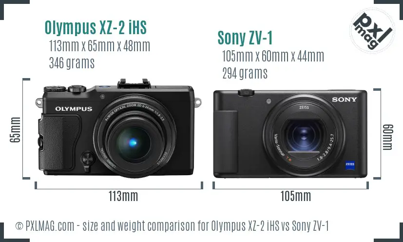 Olympus XZ-2 iHS vs Sony ZV-1 size comparison