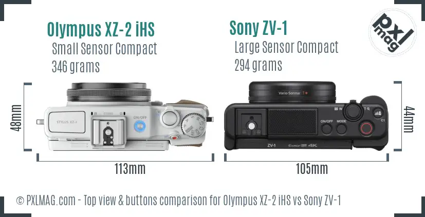 Olympus XZ-2 iHS vs Sony ZV-1 top view buttons comparison