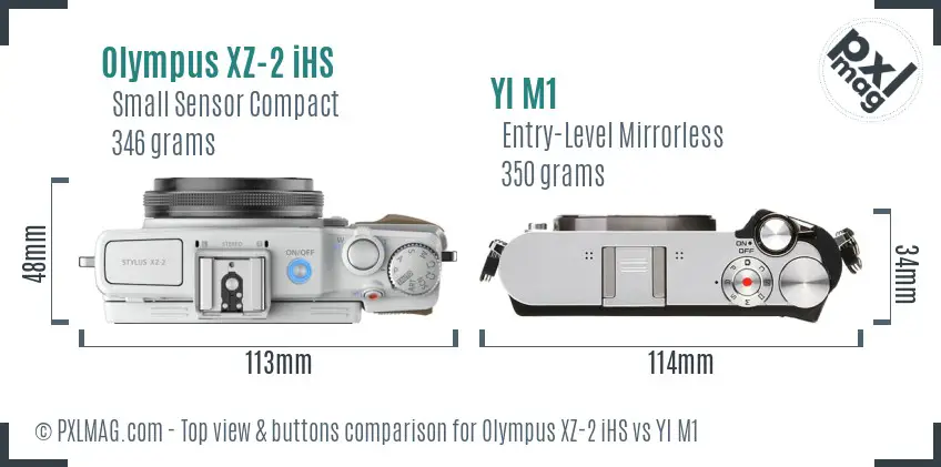 Olympus XZ-2 iHS vs YI M1 top view buttons comparison