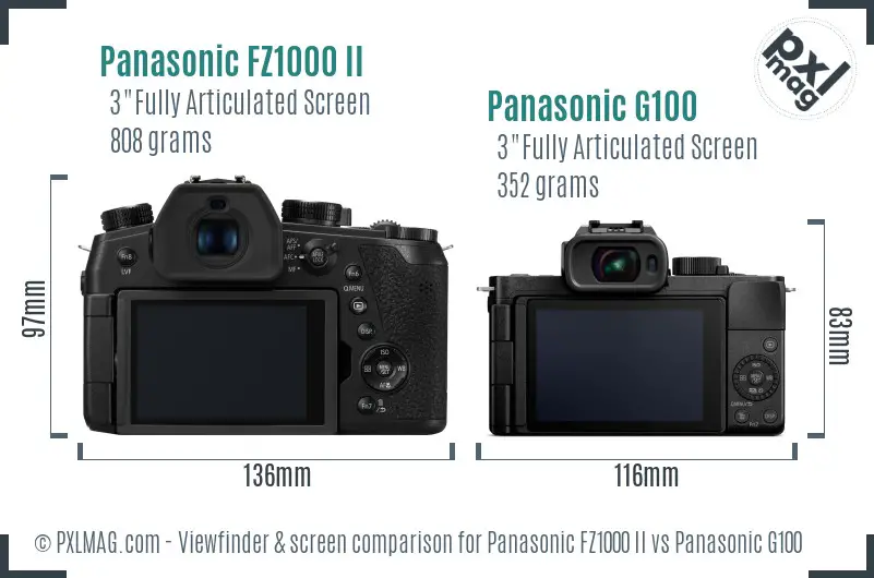 Panasonic FZ1000 II vs Panasonic G100 Screen and Viewfinder comparison