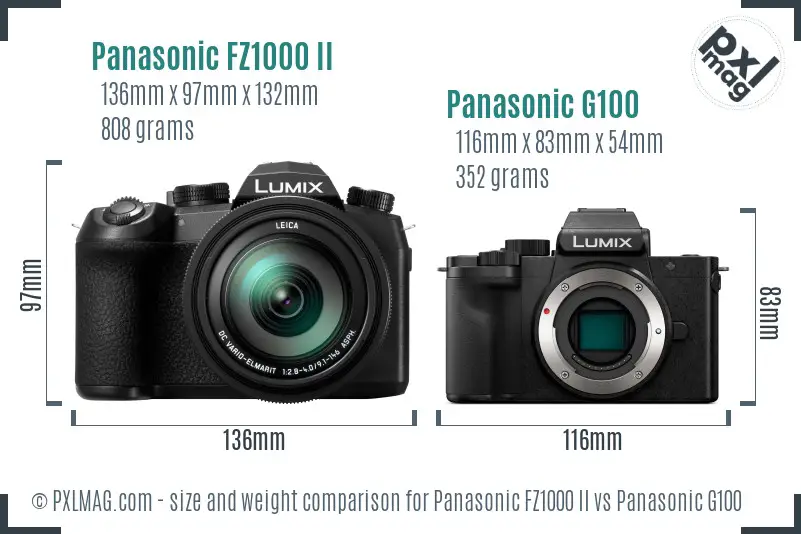 Panasonic FZ1000 II vs Panasonic G100 size comparison