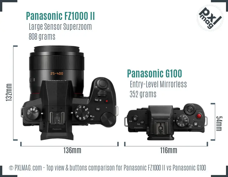 Panasonic FZ1000 II vs Panasonic G100 top view buttons comparison