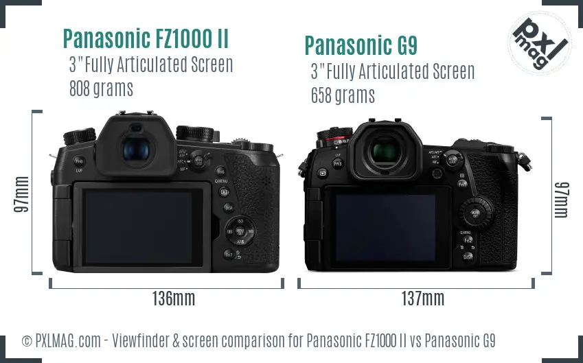 Panasonic FZ1000 II vs Panasonic G9 Screen and Viewfinder comparison