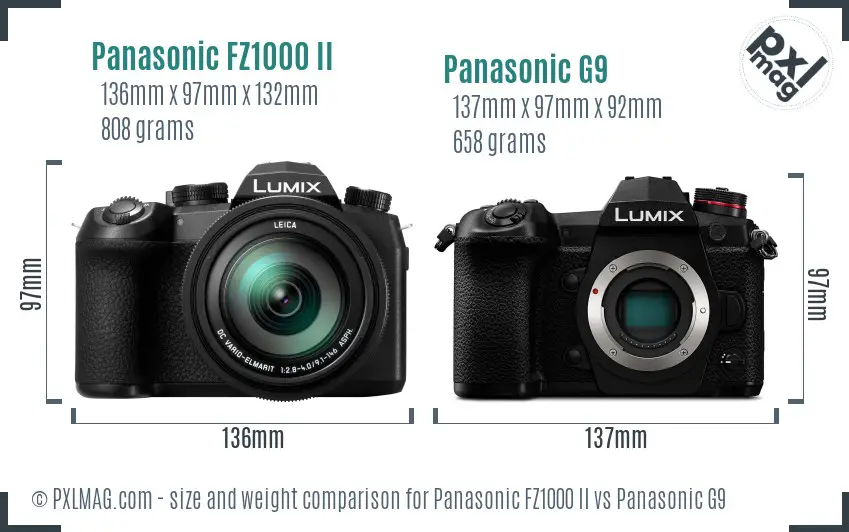 Panasonic FZ1000 II vs Panasonic G9 size comparison