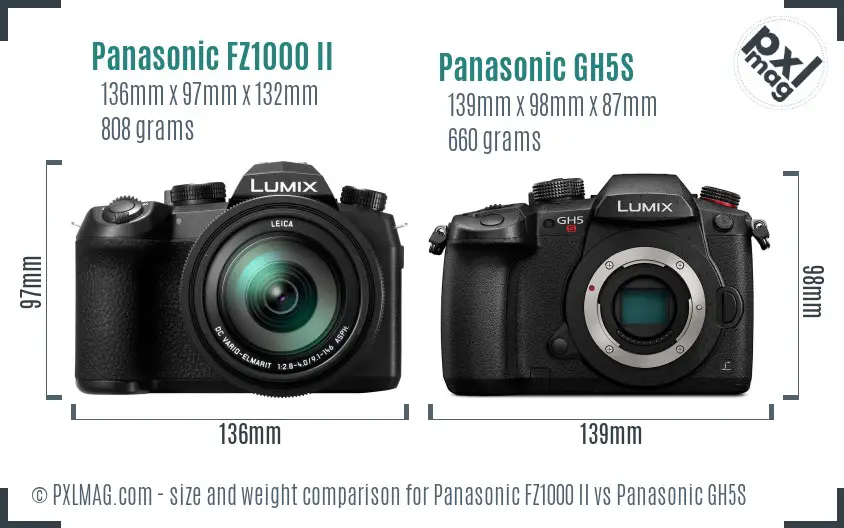 Panasonic FZ1000 II vs Panasonic GH5S size comparison