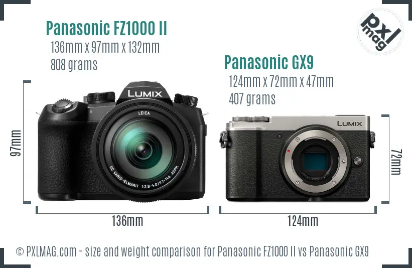 Panasonic FZ1000 II vs Panasonic GX9 size comparison